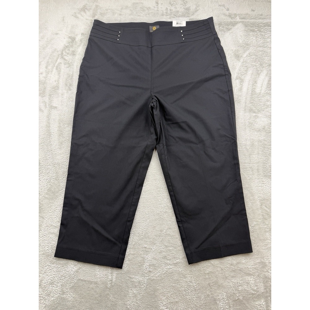 JM Collection Women's XL Rivet Capri Black Denim Dark Wash Tummy Control Pants